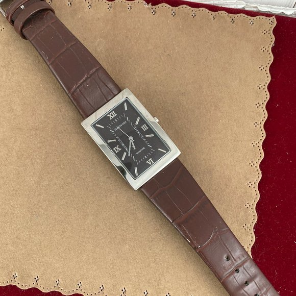 Kenneth Cole Signature Watch Silver Tone Brown Leather Band - Picture 5 of 9